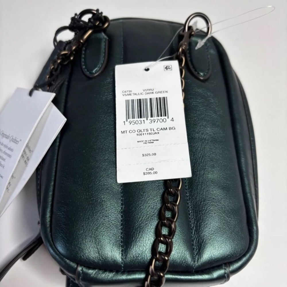 Coach Metallic Green Tall Camera Bag W/ Quilting Hard To Find NWT MSRP: $325.00 - Picture 16 of 16